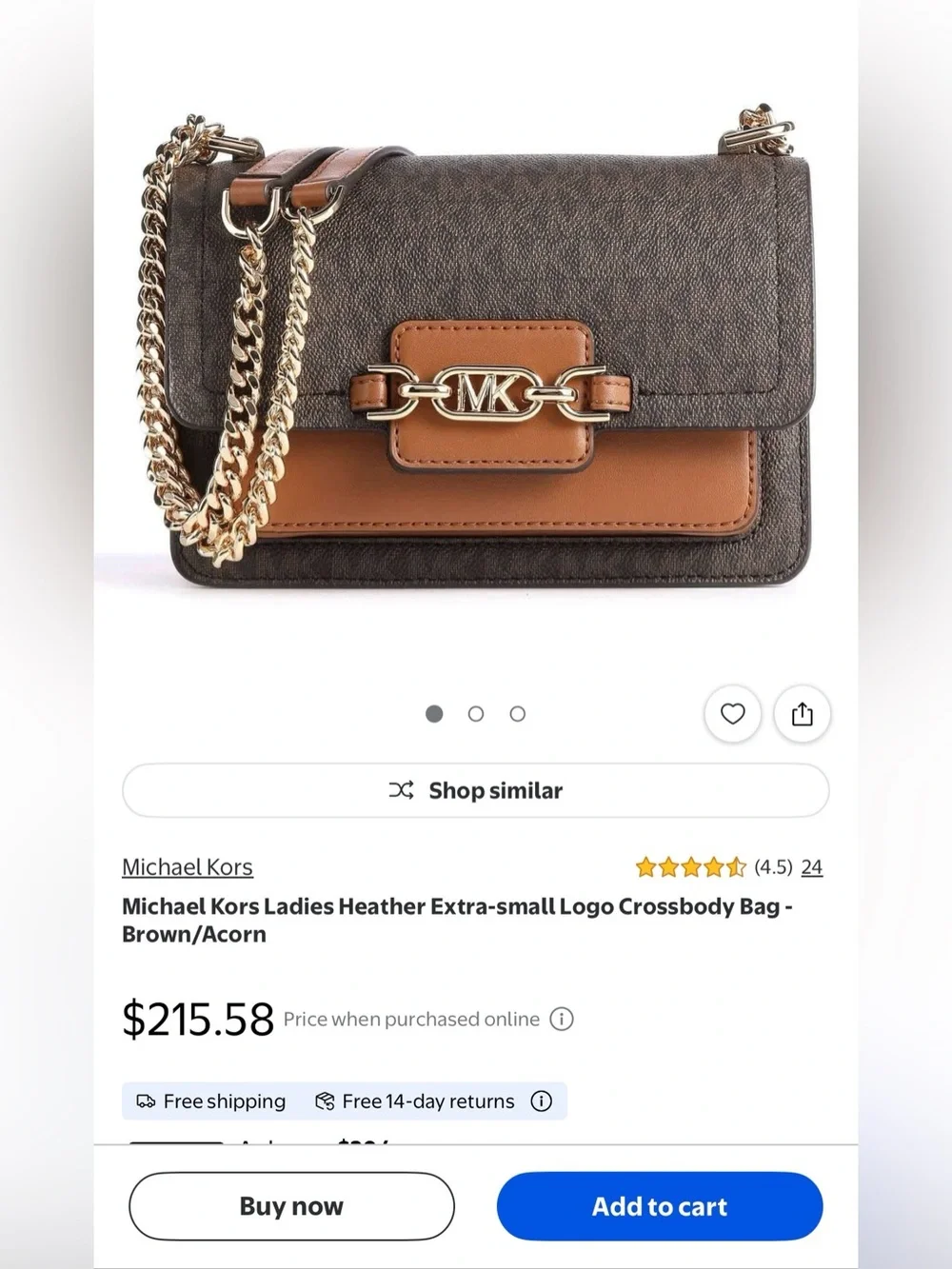 🆕MICHAEL KORS Ladies Heather Extra-Small Logo Leather Crossbody Bag Brown/Acorn